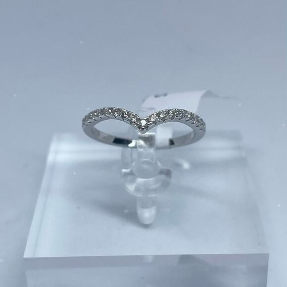 Moissanite Diamond V Shaped Band Ring Anniversary Wedding Stacking 925 18K Gold - Picture 4 of 5